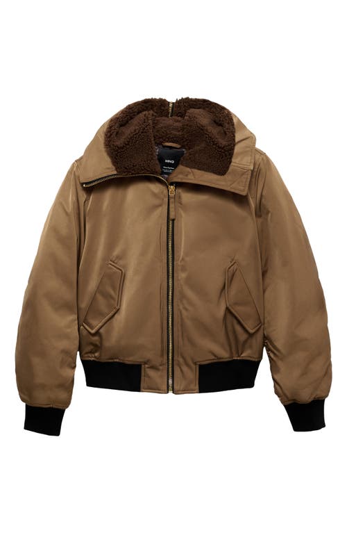 Mango Fleece Lined Bomber Jacket In Brown