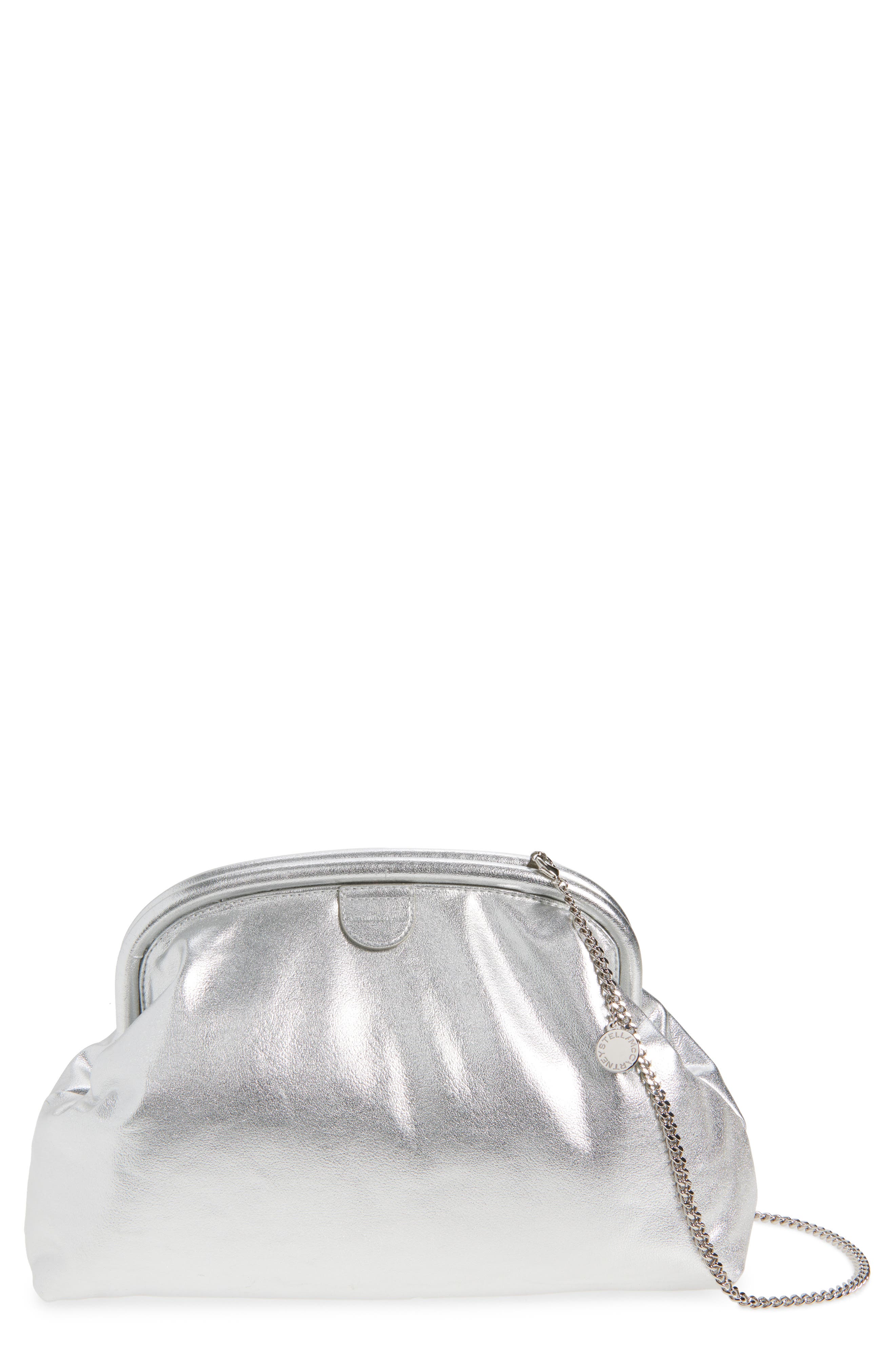 Stella McCartney Falabella Padded Metallic Soft Clutch with Chain, Main, color, Silver