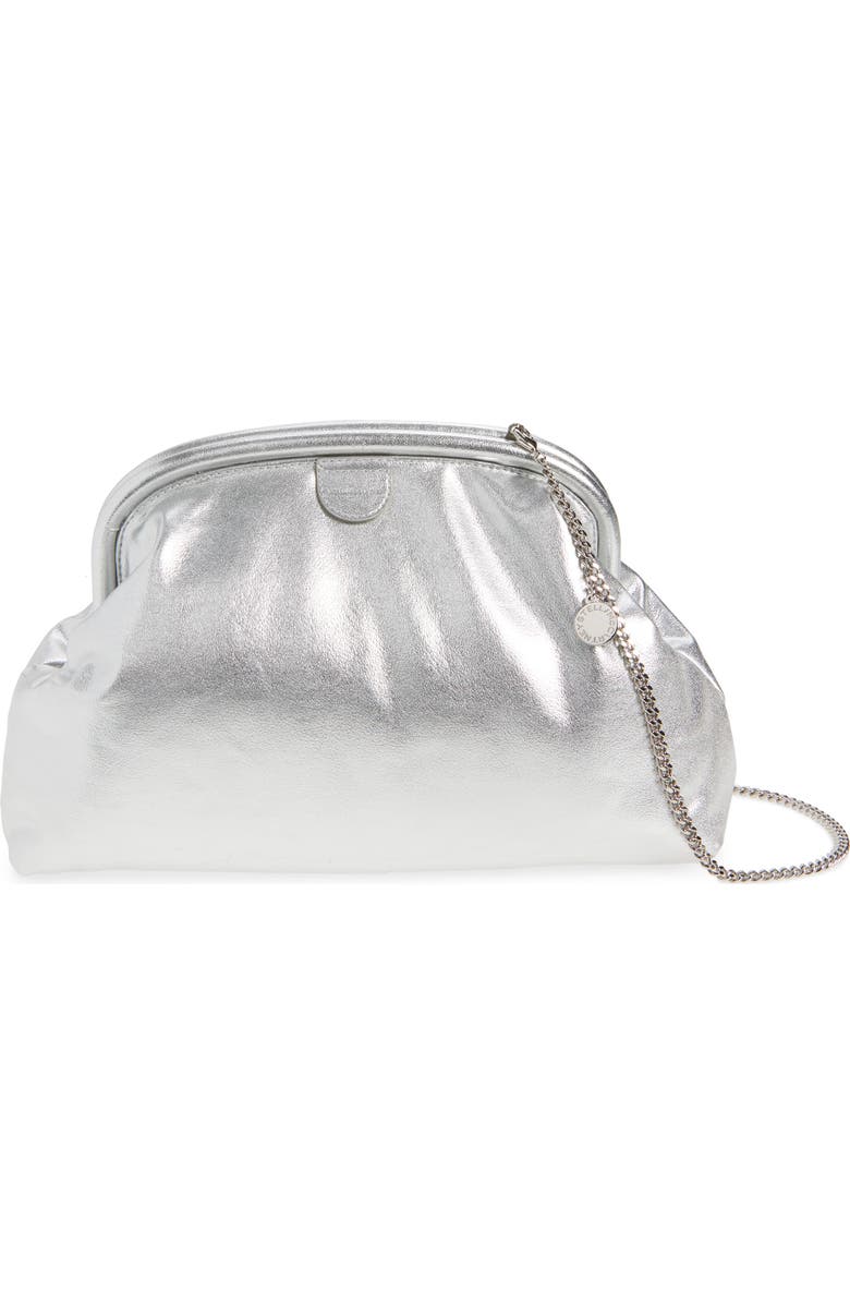 Stella McCartney Falabella Padded Metallic Soft Clutch with Chain, Main, color, Silver