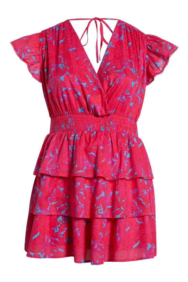 Delina Floral Gerry Puff Sleeve Cotton Minidress, Alternate, color, PINK/ BLUE