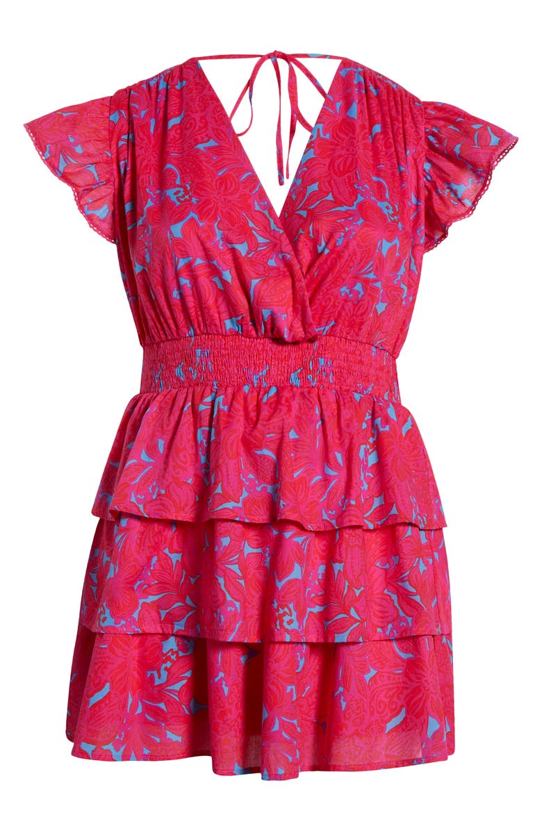 SUGARLIPS Delina Floral Gerry Puff Sleeve Cotton Minidress, Alternate, color, Pink/ Blue