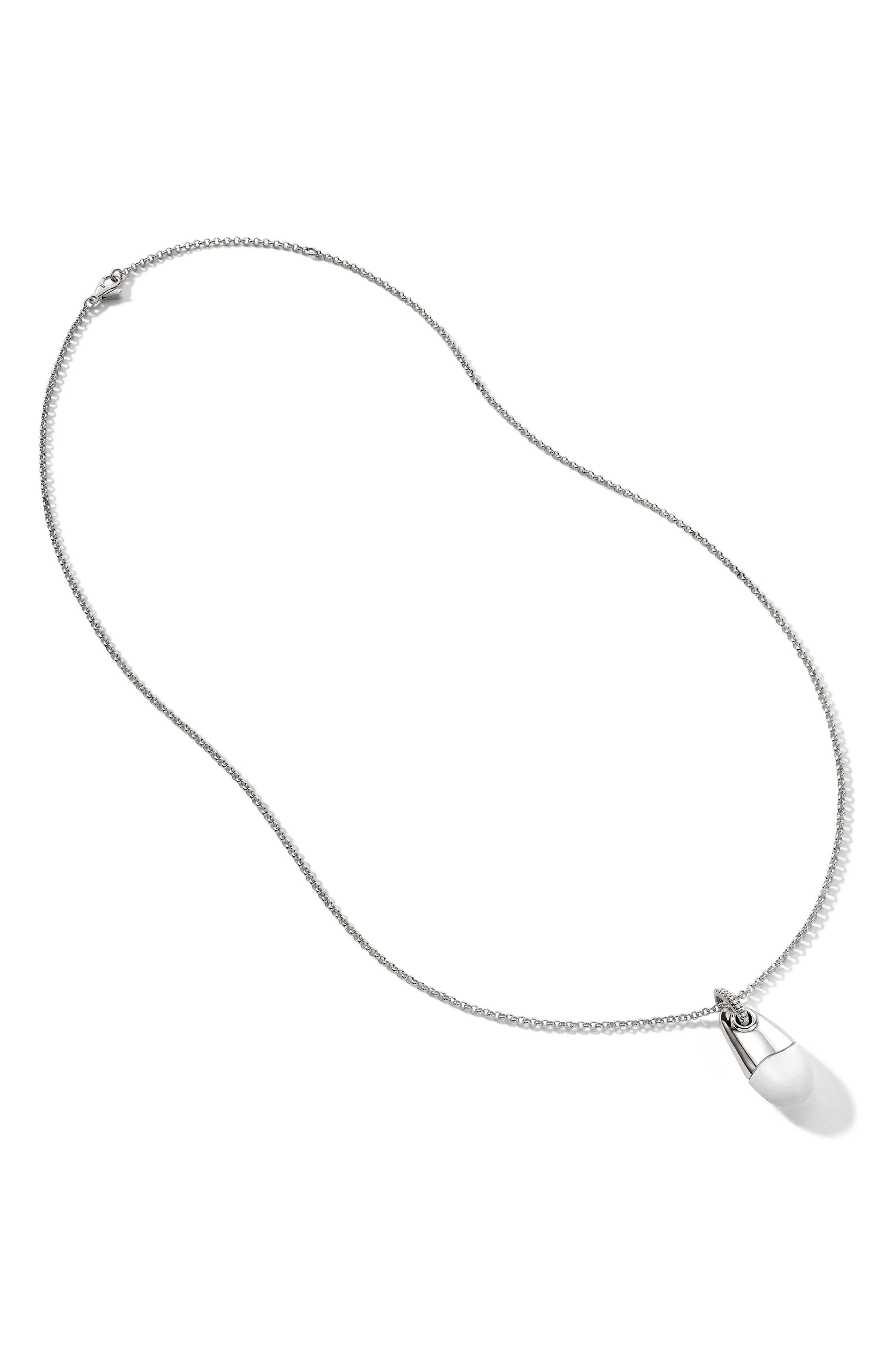 John Hardy Pebble Silver Diamond Pavé (0.04ct.) Pendant on 2mm Rolo Chain Necklace with Enamel