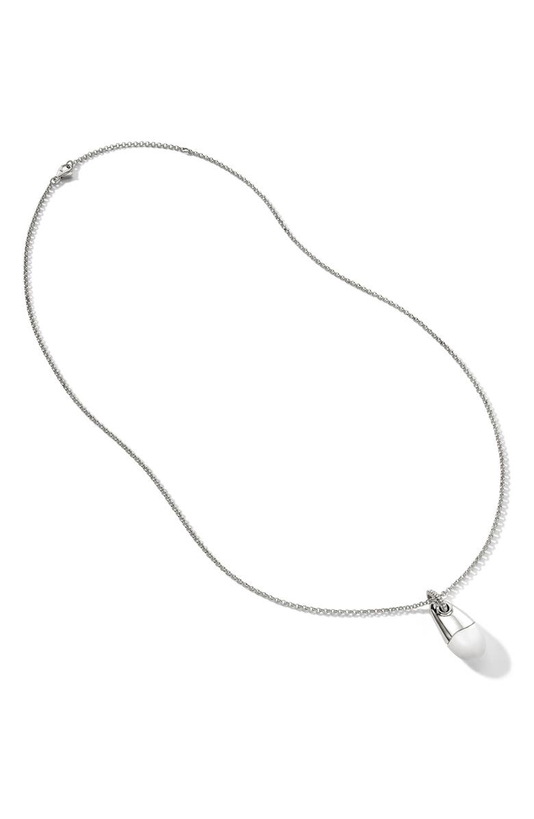 John Hardy Pebble Silver Diamond Pavé (0.04ct.) Pendant on 2mm Rolo Chain Necklace with Enamel, Main, color, Silver White