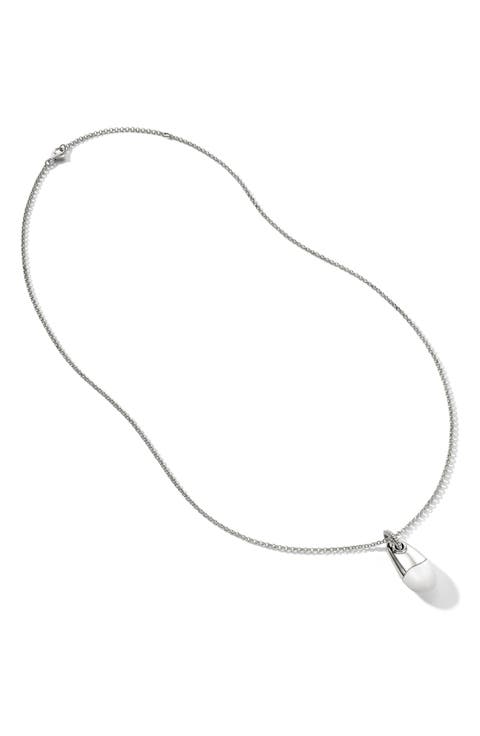 Pebble Silver Diamond Pavé (0.04ct.) Pendant on 2mm Rolo Chain Necklace with Enamel