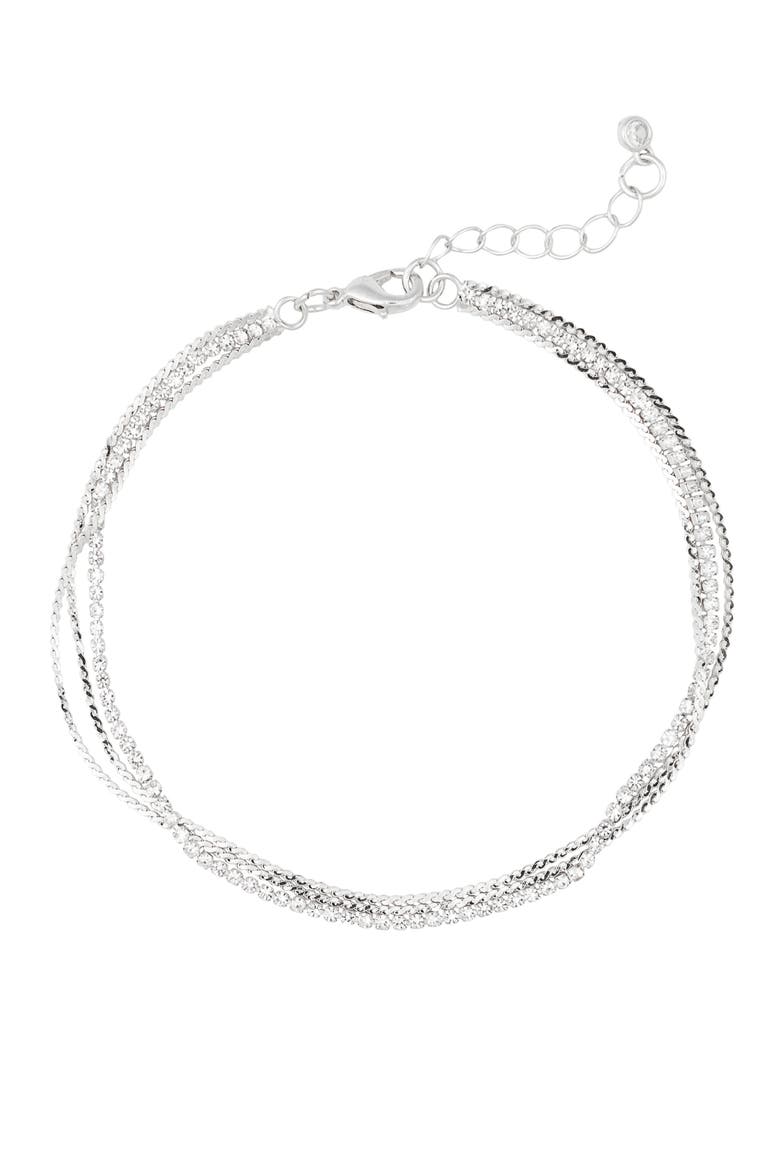 Delicate Pavé Chain Anklet, Main, color, SILVER