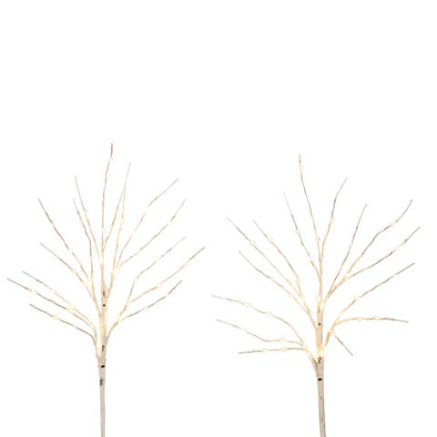 24-in Pre-Lit Artificial White Birch Branches with 80 Warm White LED Lights - Set of 2