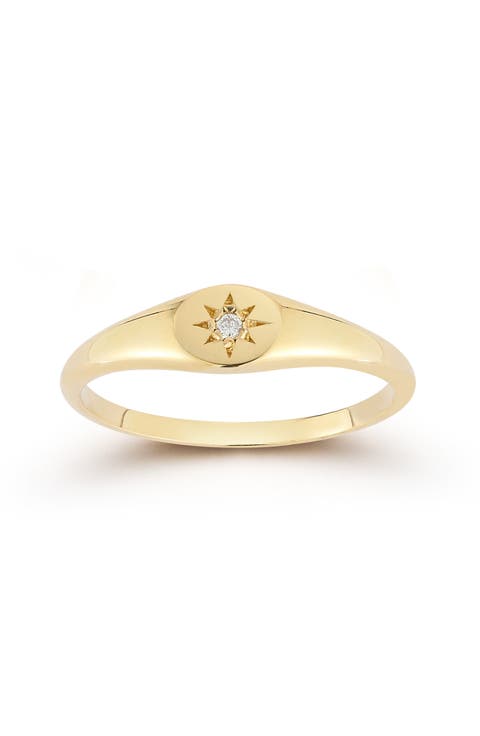 14K Gold Diamond Signet Ring