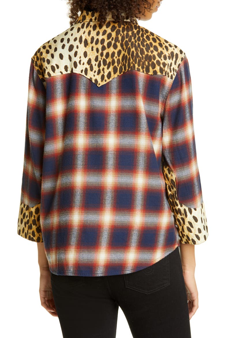 Cheetah Contrast Plaid Shirt, Alternate, color, RED/NAVY PLAID W/CHE