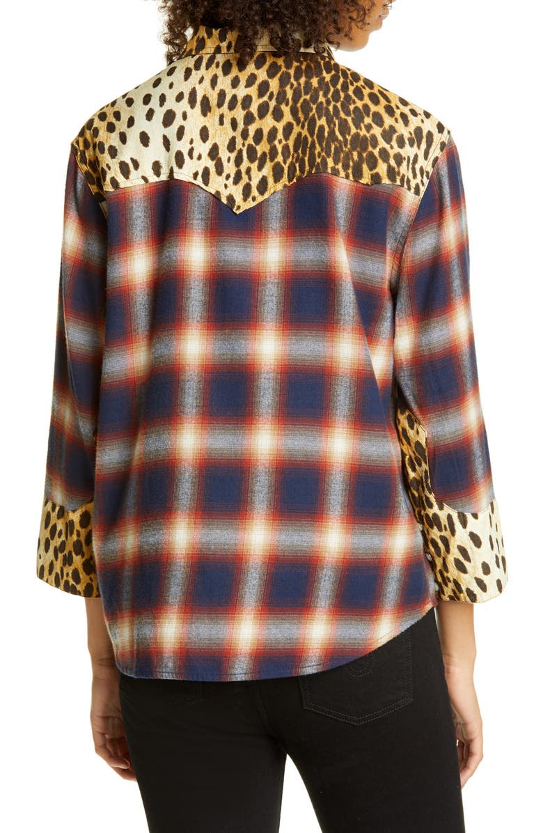 R13 Cheetah Contrast Plaid Shirt, Alternate, color,