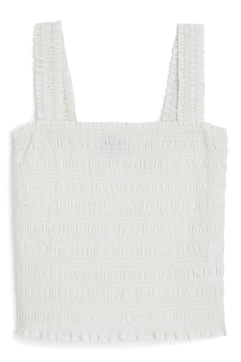 Smocked Poplin Tank Top, Alternate, color, WHITE