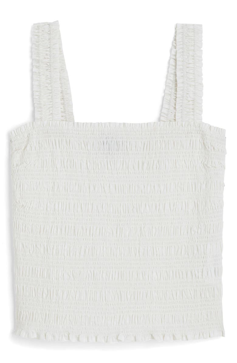 Madewell Smocked Poplin Tank Top, Alternate, color, White
