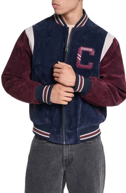 Faux Suede Varsity Bomber Jacket