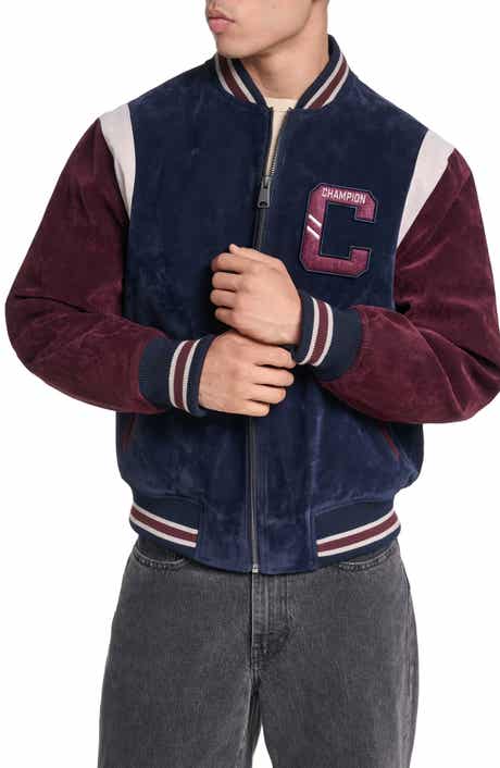 Faux Suede Varsity Bomber Jacket