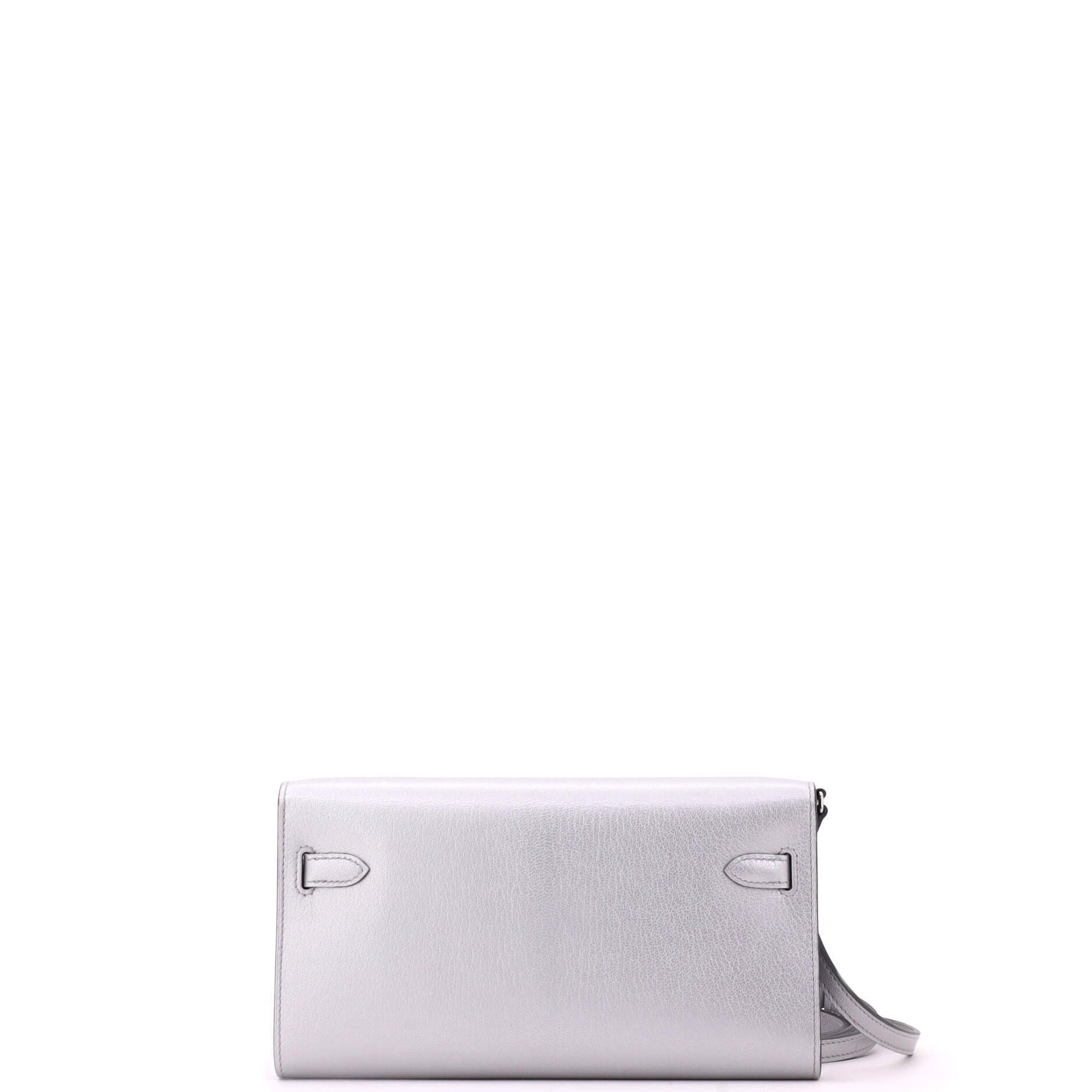 Pre-Owned Hermes Kelly To Go Wallet Metallic Chevre Chamkilight, Alternate, color, Gris Argente