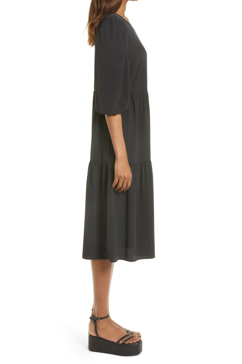 Tie Back Midi Dress, Alternate, color, BLACK