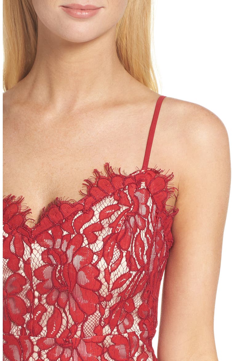Gathered Lace Midi Dress, Alternate, color, RED