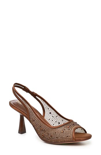 Nicole Miller Peeps Crystal Peep Toe Slingback Pump In Gold