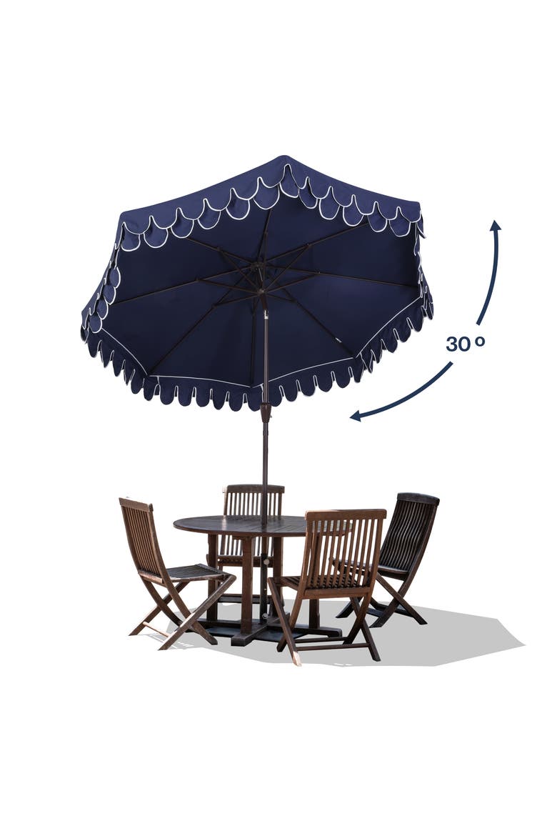 Tracy Coastal Octagon Aluminum Outdoor Market Patio Umbrella with Scalloped Edge, Crank Lift, Tilt and UV Resistant Canopy, Alternate, color, Navy