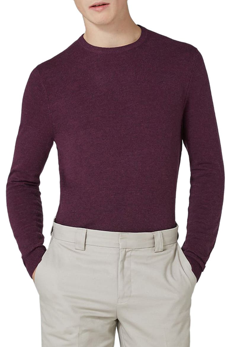 Crewneck Sweater, Main, color, BURGUNDY