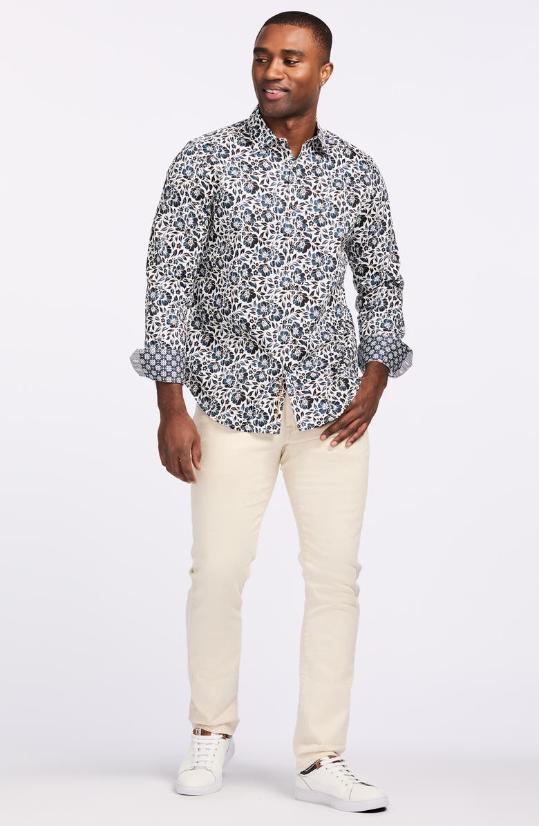 Robert Graham Floral Print Cotton Button-Up Shirt, Alternate, color, Blue Multi