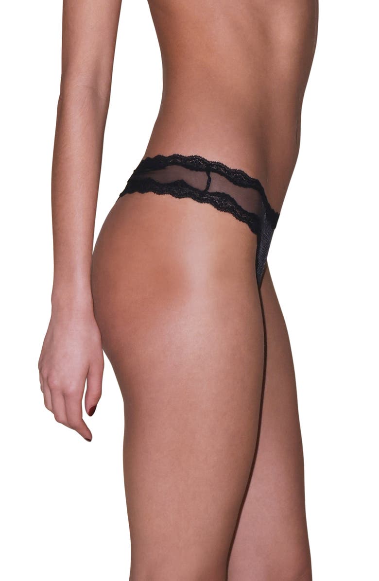 Fleur Du Mal Sheer Tulle Thong, Alternate, color, Black