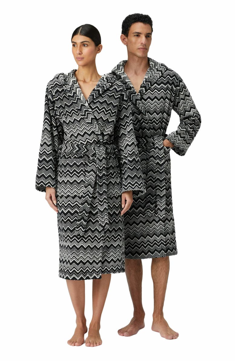 Missoni Home Keith Chevron Cotton Terry Bathrobe, Alternate, color, Black & White