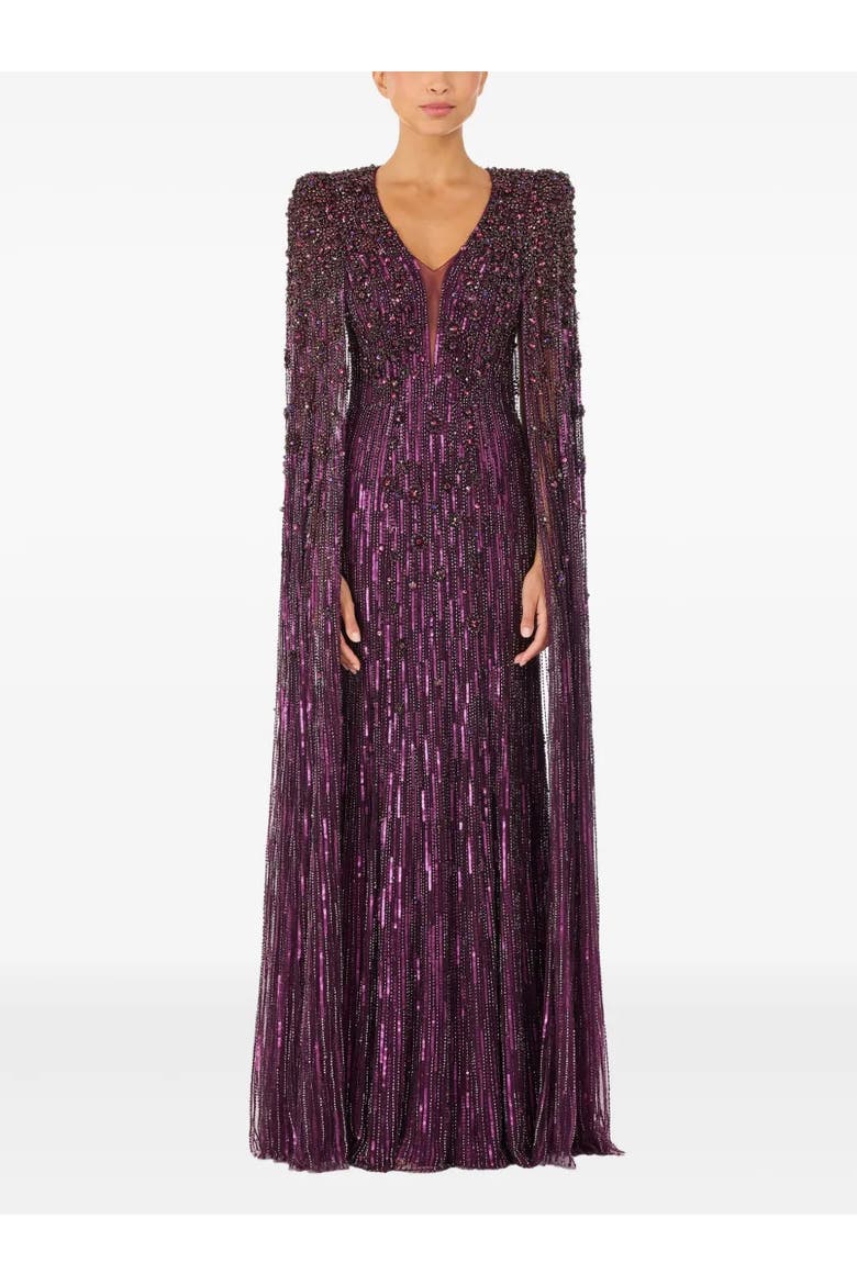Sweet Silva Beaded Cape Maxi Dress, Alternate, color, Purple Muscadine