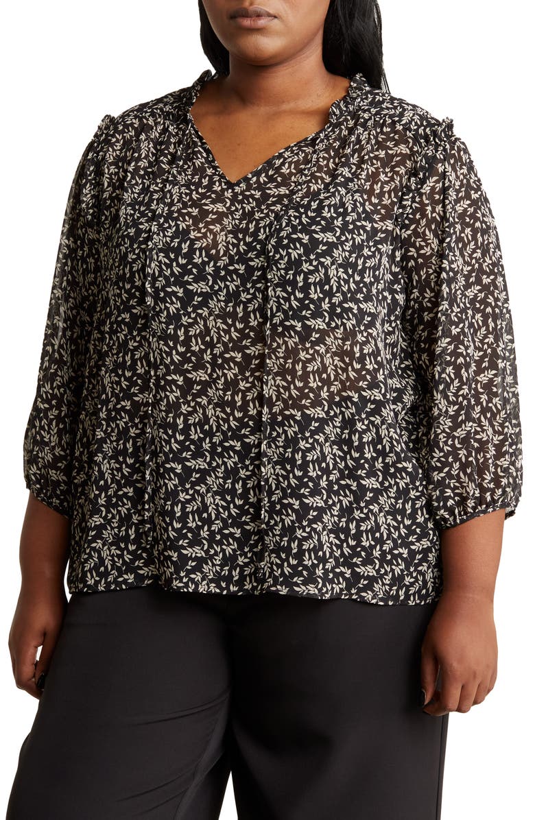 Renee C Floral Print Long Sleeve Sheer Blouse, Main, color,