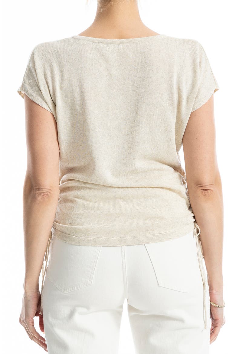 Side Ruched Short Sleeve V-Neck Sweater, Alternate, color, OYSTER