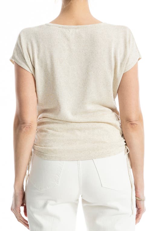 Max Studio Side Ruched Short Sleeve V-neck Sweater In White