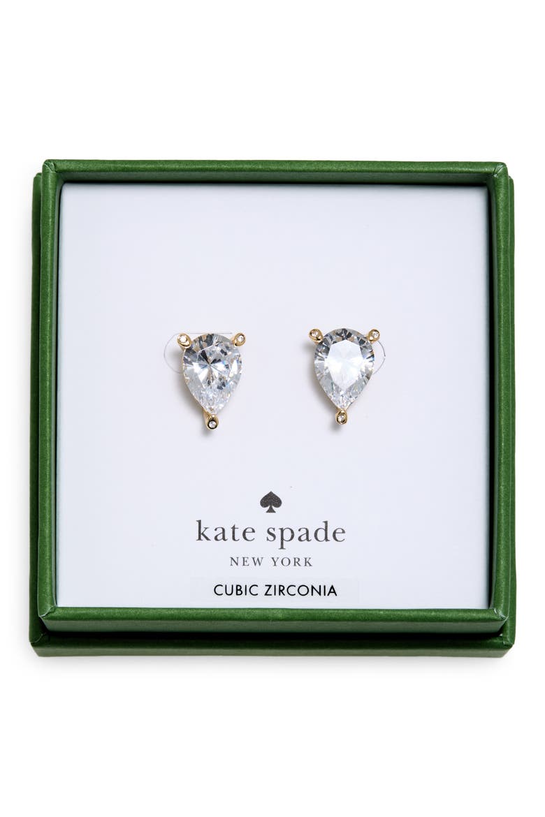Pear Cubic Zirconia Trio Prong Stud Earrings, Main, color, CLEAR/ GOLD