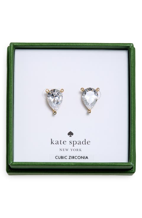 Pear Cubic Zirconia Trio Prong Stud Earrings