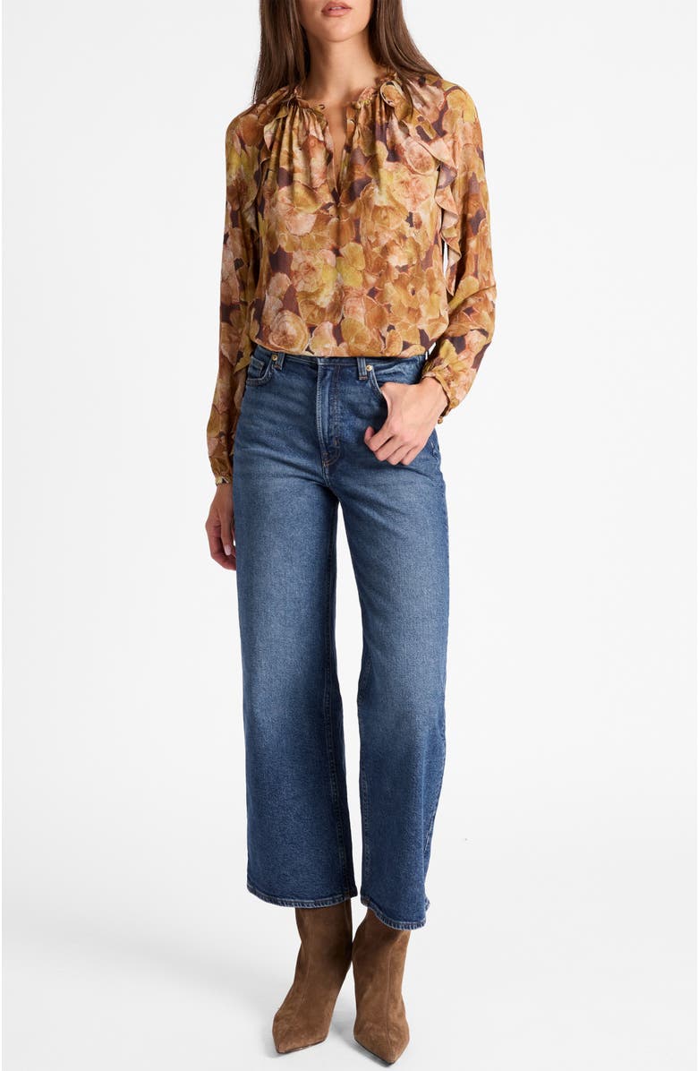 Santorelli Skyla Long Sleeve Ruffle Blouse in Floral Crepe, Alternate, color, Hazelwood Multi