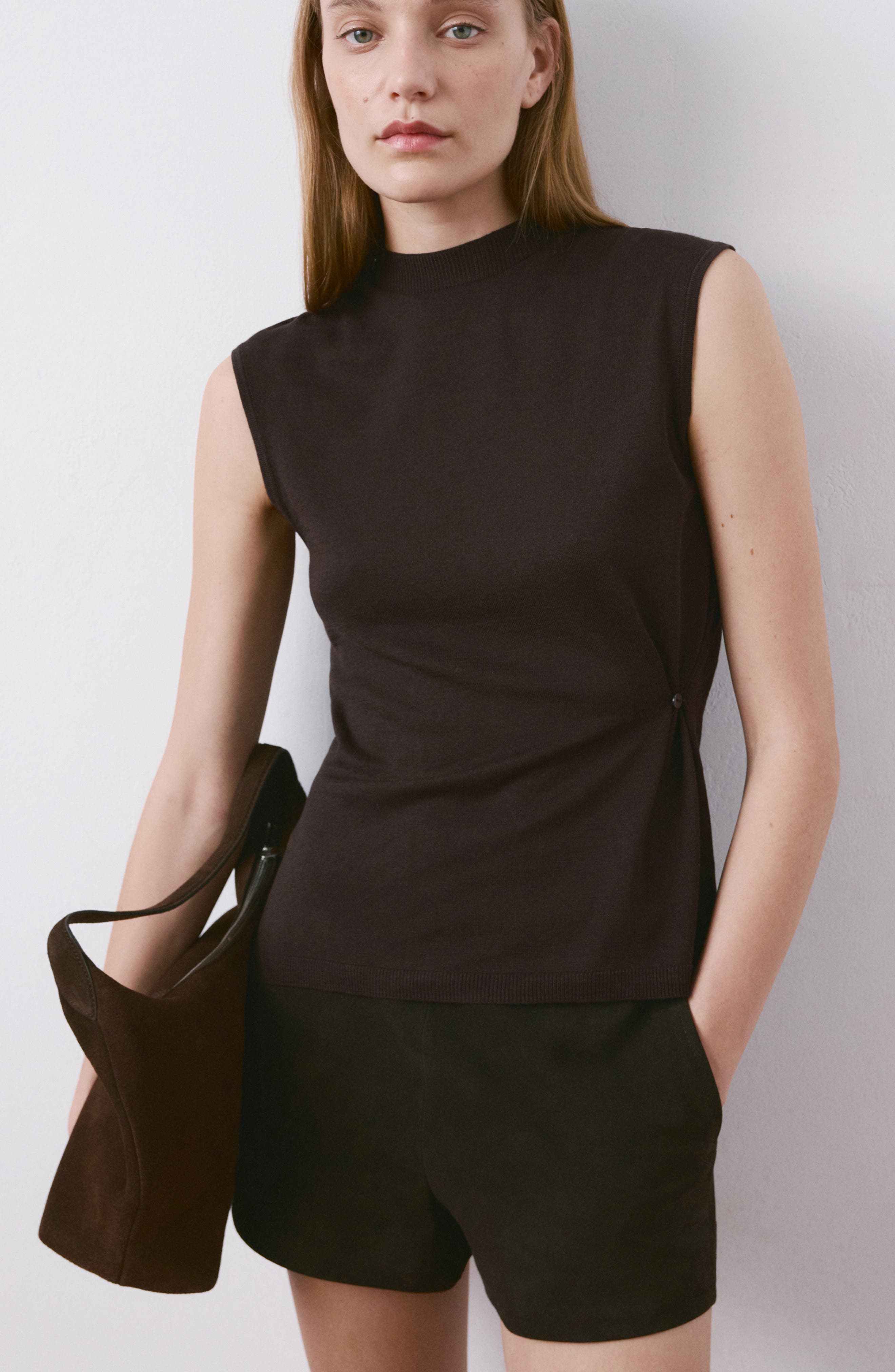 Side Gather Mock Neck Sweater Vest - image 2