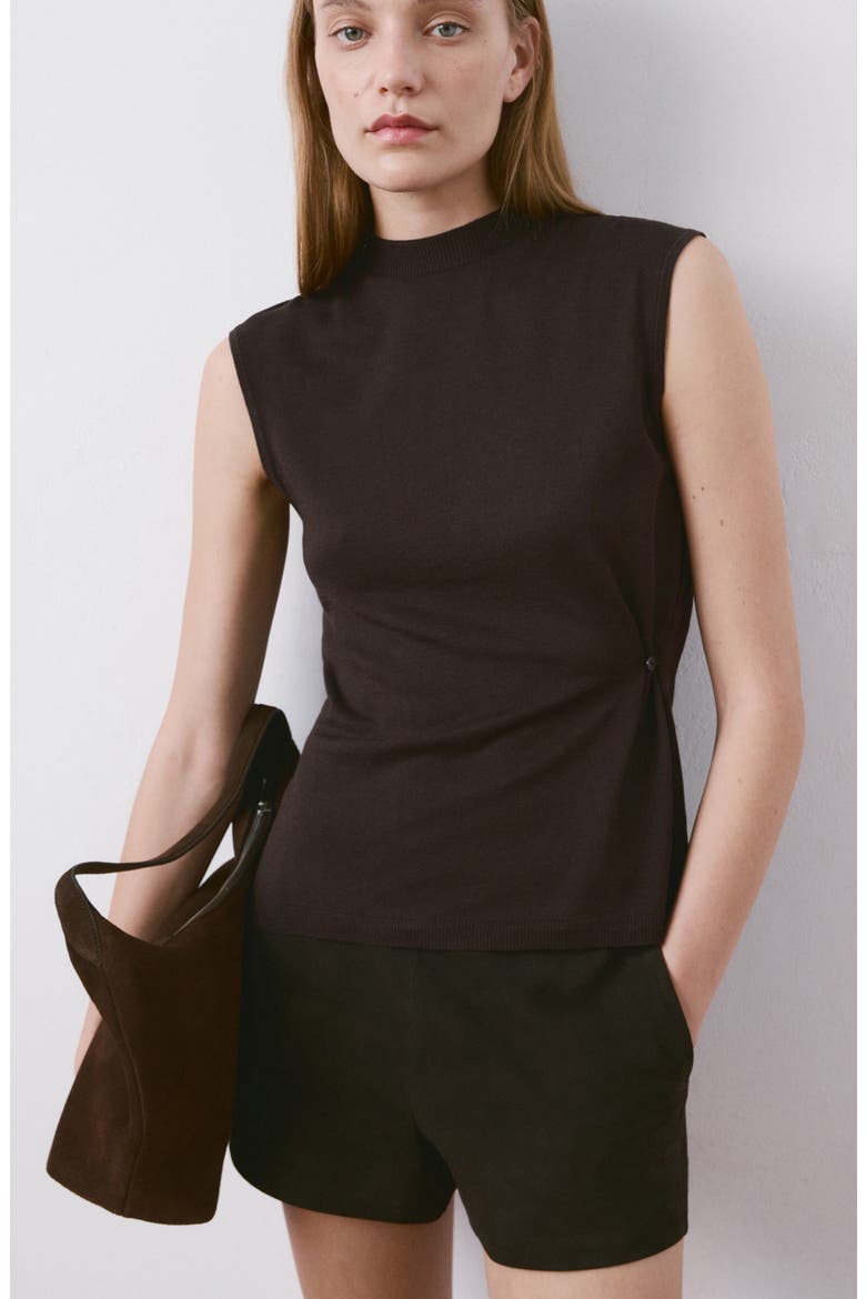 Side Gather Mock Neck Sweater Vest, Alternate, color, CHOCOLATE