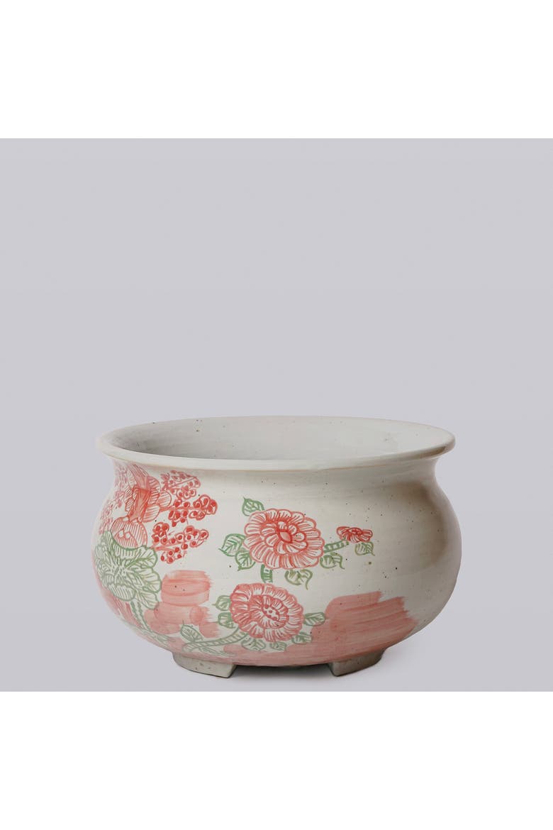 Rustic Four Seasons Pink & Green Porcelain Bulbous Cachepot, Alternate, color, Pink and Green