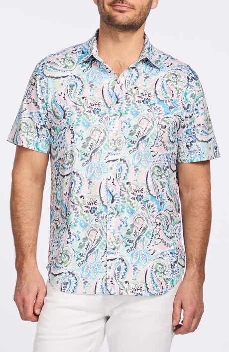 Robert Graham Floral Print Short Sleeve Cotton Button-Up Shirt