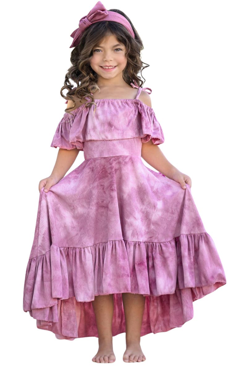 Mia Belle Girls Girls Rosewood Tie-Dye Hi-Lo Ruffle Dress, Main, color, Pink