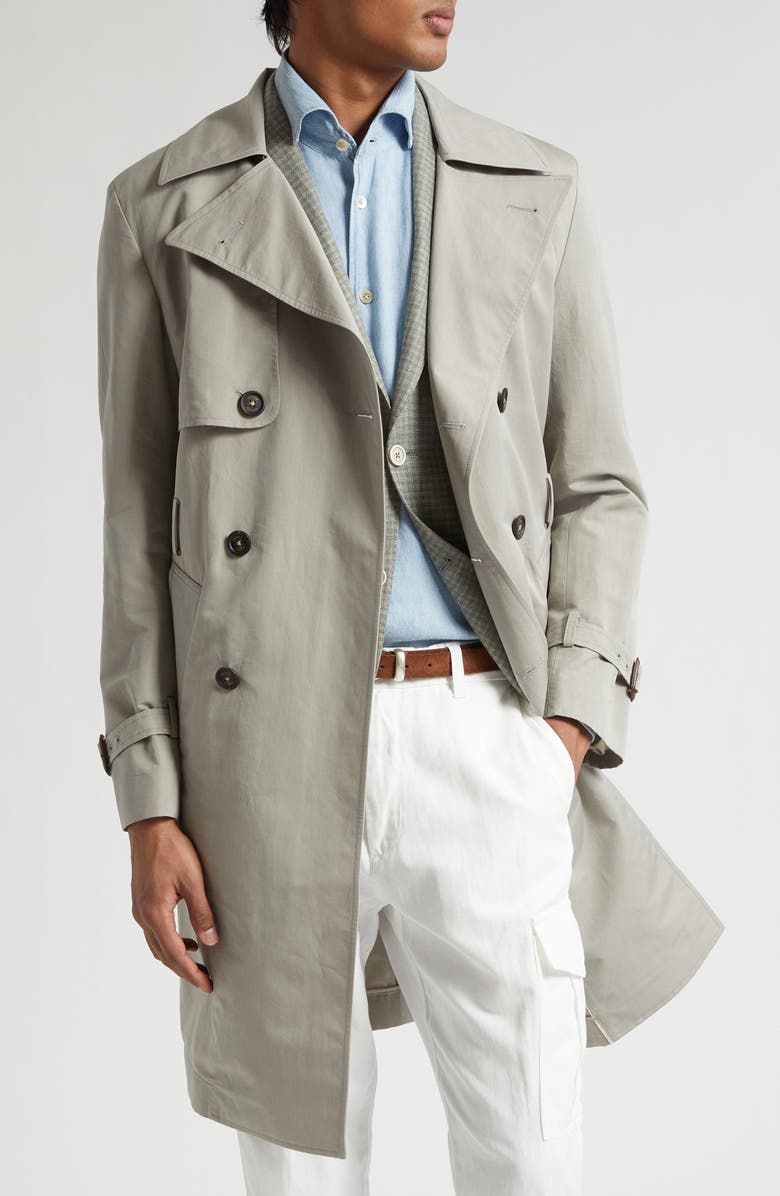 Eleventy Cotton & Silk Trench Coat, Main, color, Military Green