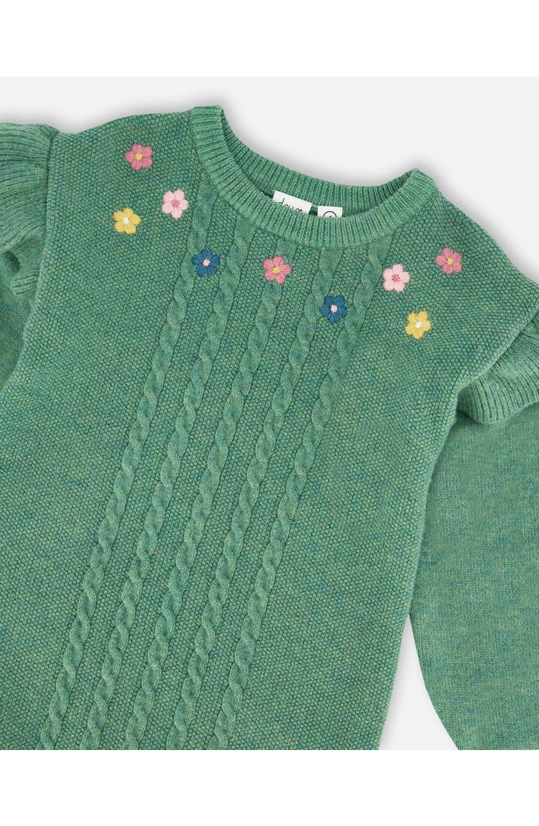 Deux par Deux Knitted Dress with Ruffles and Floral Embroidery, Alternate, color, Sage Green