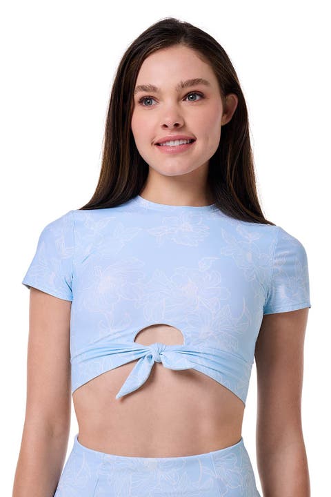 Women's Swim Crop Top, UPF 50+ Sun Protection, Hibiscus