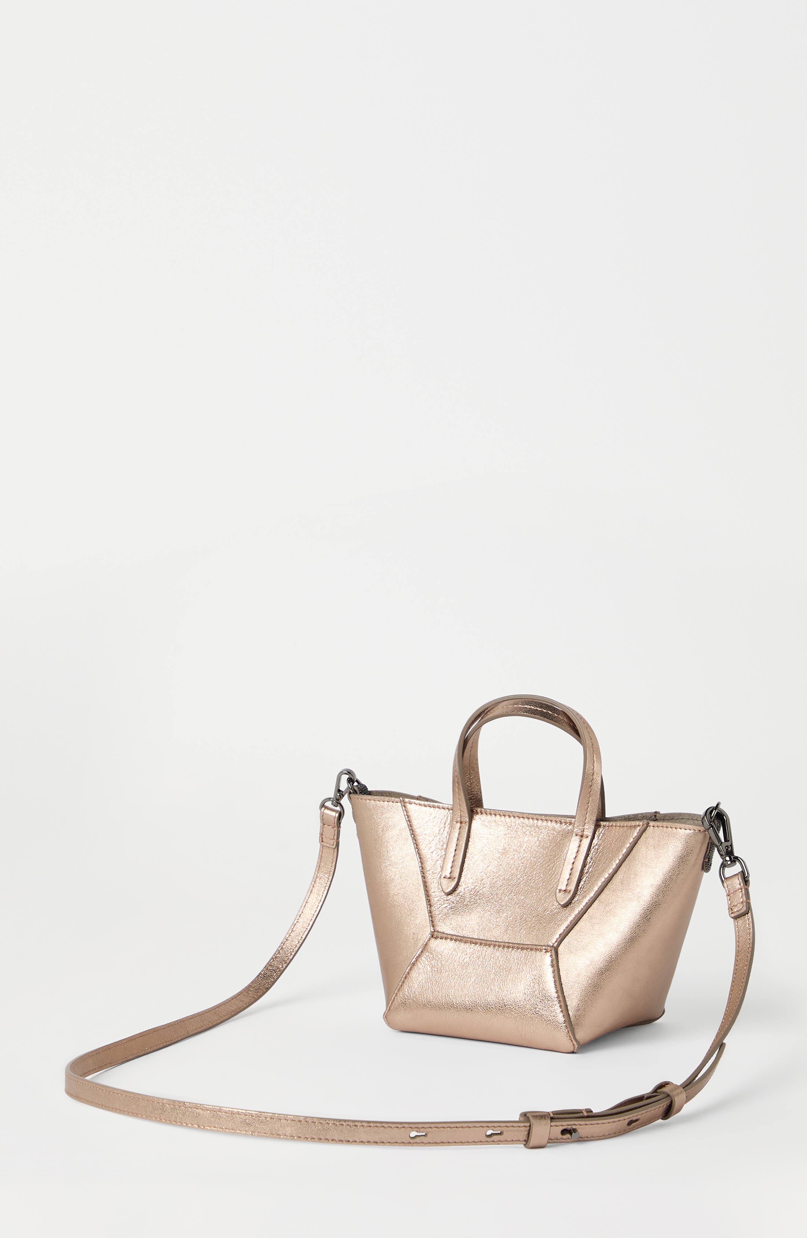 Brunello Cucinelli Mini lamé calfskin BC Duo bag, Alternate, color, 