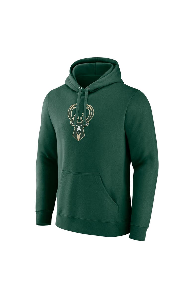 FANATICS Men's Fanatics Branded  Hunter Green Milwaukee Bucks Primary Logo Pullover Hoodie, Alternate, color, Hunter Green