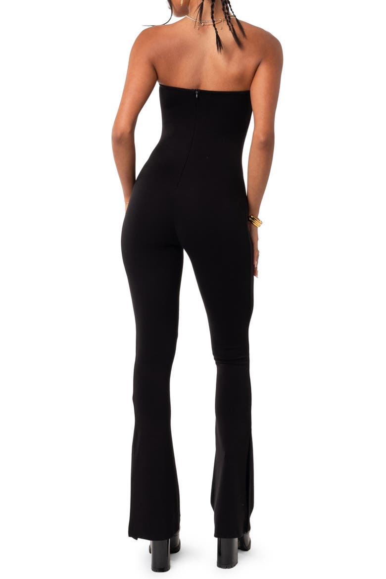 Melina Side Slit Strapless Flare Jumpsuit, Alternate, color, BLACK