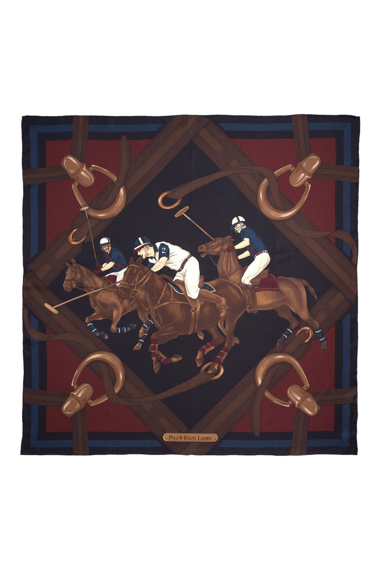 Equestrian Square Silk Scarf, Alternate, color, NAVY MULTI