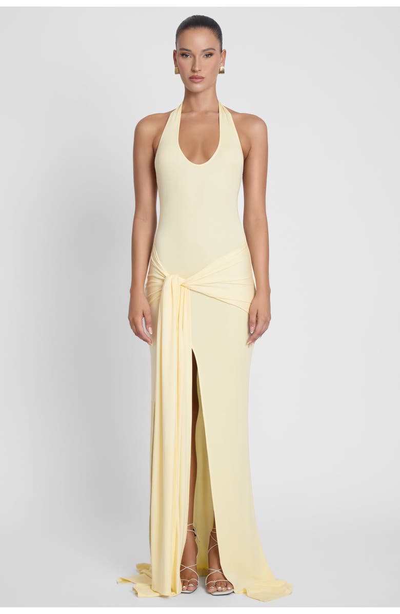 LEAU Heaven Halter Jersey Knot Maxi Dress, Main, color, Butter Yellow