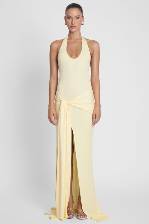Leau Heaven Halter Jersey Knot Maxi Dress In Yellow