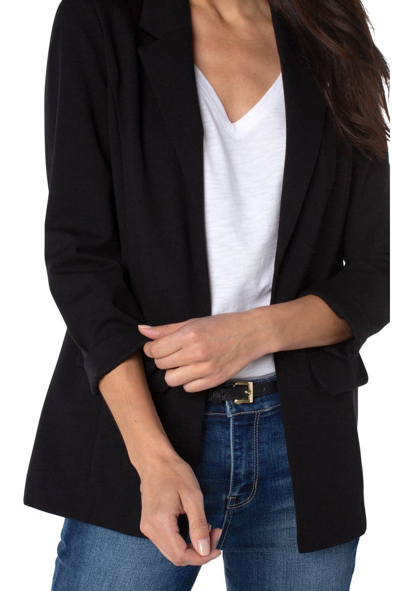 Princess Detail Unlined Boyfriend Blazer, Alternate, color, BLACK