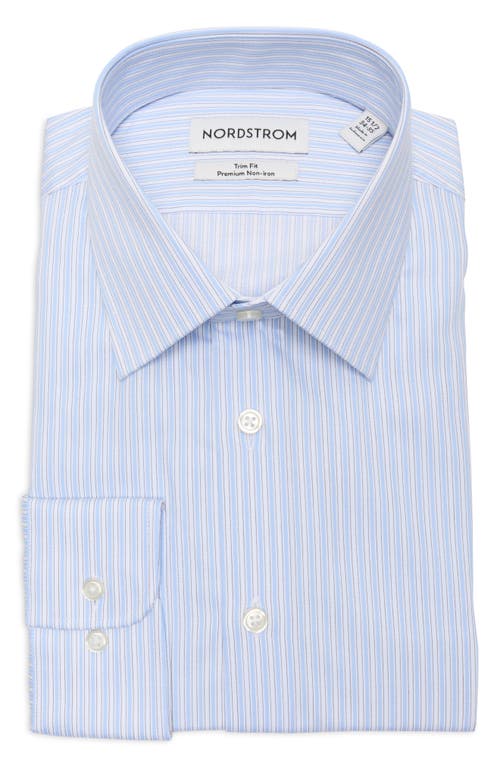 Nordstrom Trim Fit Stripe Premium Non Iron Cotton Button-up Shirt In Blue