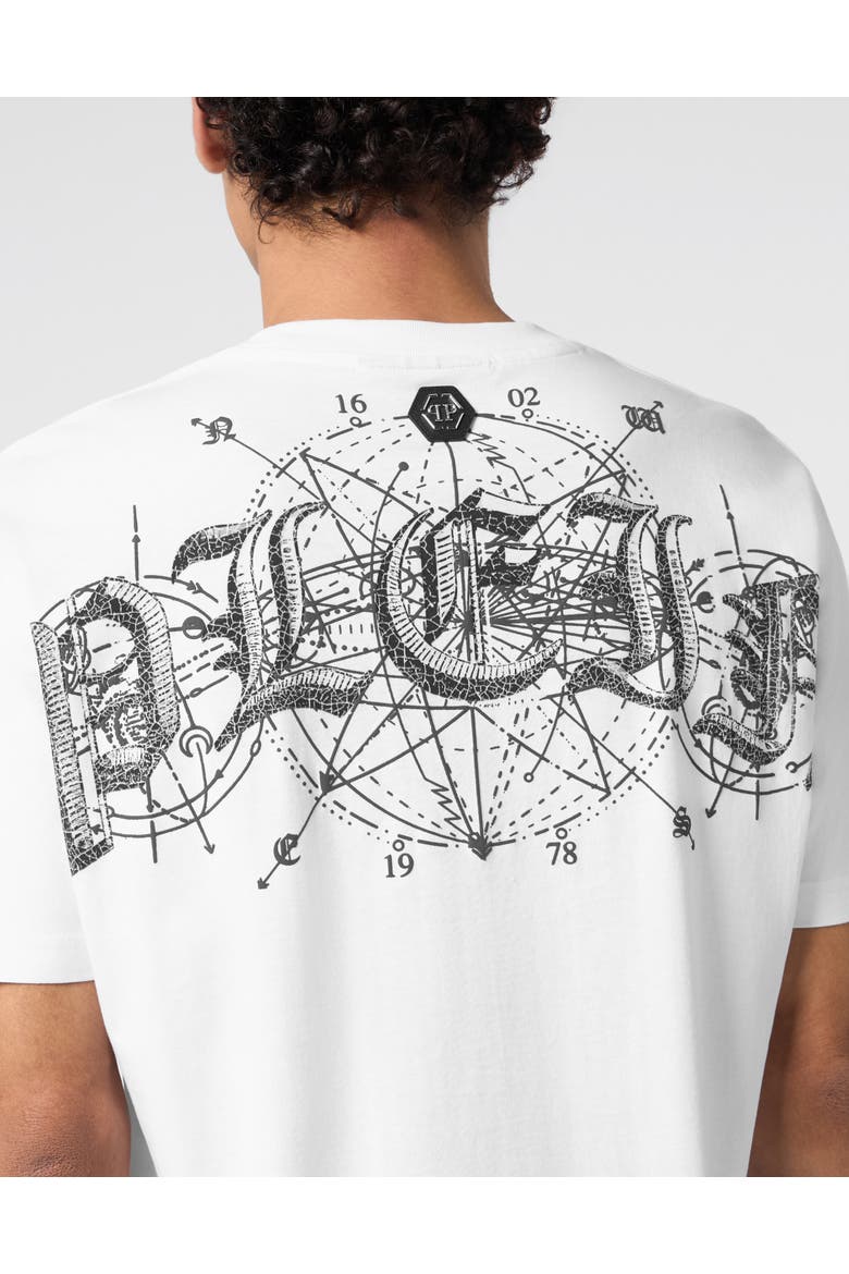 Round Neck T-Shirt Wind Rose Tattoo Men, Alternate, color, white